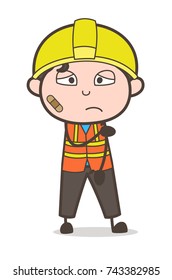 Injured Face with Bandage - Cute Cartoon Male Engineer Illustration