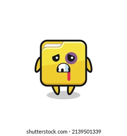 personaje de carpeta lesionado con cara magullada, diseño de estilo lindo para camiseta, pegatina, elemento logo