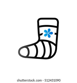 Injured foot icon in duo tone color. Gypsum cast 