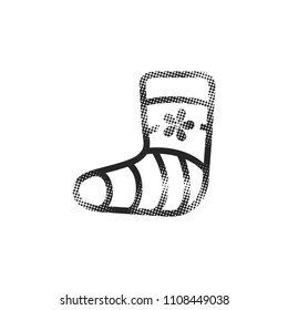 Injured foot icon in halftone style. Black and white monochrome vector illustration.