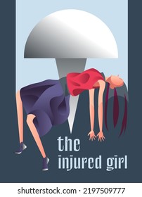The Injured girl who has been pierced by a big nail 