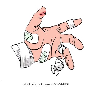 Injured hand cartoon image. Artistic freehand drawing.