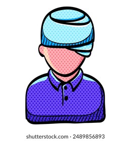 Injured head halftone icon hand drawn color vector illustration