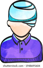 Injured head icon in color drawing. Health medical man healing insurance