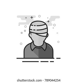Injured head icon in flat outlined grayscale style. Vector illustration.