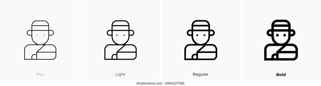 Verletztes Symbol. Dünnes, helles Design im regulären und kühlen Stil, einzeln auf weißem Hintergrund