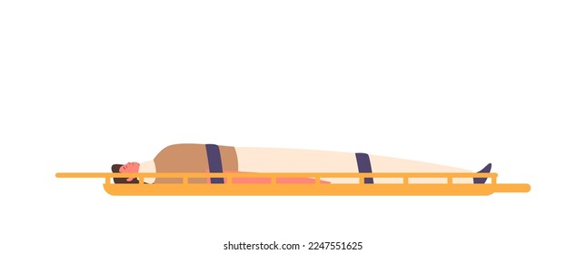 Injured Male Character Lying on Stretchers Isolated on White Background. First Aid, Emergency Medical Service, Ambulance Transportation Concept. Cartoon People Vector Illustration