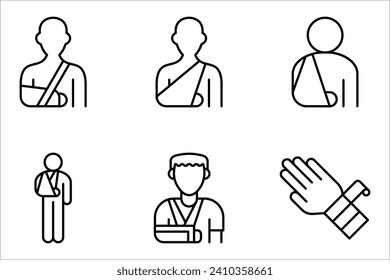 Injured man in bandage. Broken arm icon set. vector illustration on white background