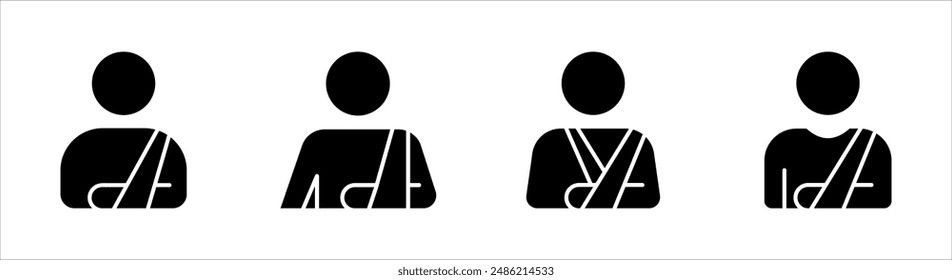 Injured man in bandage, Broken arm icon set, Injured man icon on white background.