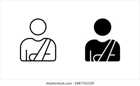 Injured man in bandage, Broken arm icon set, Injured man icon on white background.