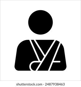 Injured man in bandage, Broken arm icon, Injured man icon on white background.