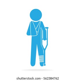 Injured man in bandage and crutches sign icon medical sign illustration