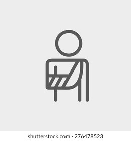 Injured man in bandages icon thin line for web and mobile, modern minimalistic flat design. Vector dark grey icon on light grey background.