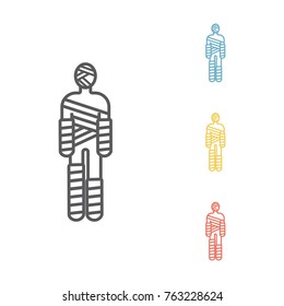 Injured man in bandages line icon