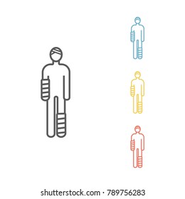 Injured man in bandages line icon