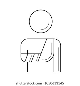 Hombre herido con icono de línea vectorial de brazo roto aislado en fondo blanco. Icono de línea de heridas para infografía, sitio web o aplicación. Icono diseñado en un sistema de cuadrícula.