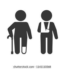 Injured Man with Broken Leg or Arm Icons. Vector