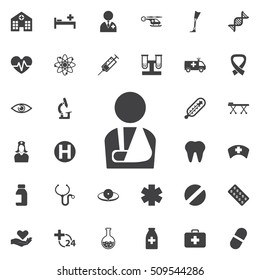 Injured man icon on the white background. Medical concept set