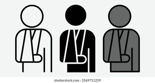 Injured man icon vector. Injured Person Icon Set. Injured man in bandage, Broken arm icon set.