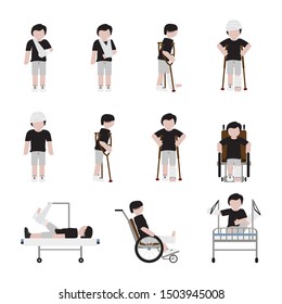 Injured people flat style icons set. Vector.