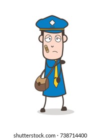 Injured Postman with Bandage on Face Vector