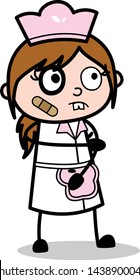 Injured - Retro Cartoon Waitress Female Chef Vector Illustration