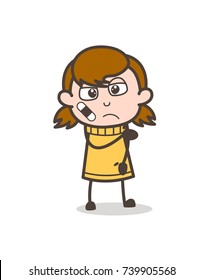 Injured Sad Face with Bandage - Cute Cartoon Girl Illustration