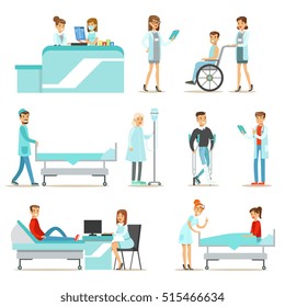 Injured And Sick Patients In The Hospital Receiving Medical Treatment From Professional Doctors And Nurses