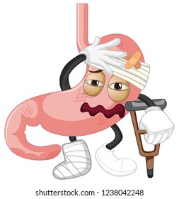 An injured stomach on white background illustration