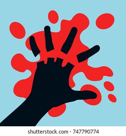 Injury And Accident Leading To Amputation Of Fingers On The Hand - Fingers Are Cutted Off And Chopped Off. Blood Stain Around Palm. Vector Illustration