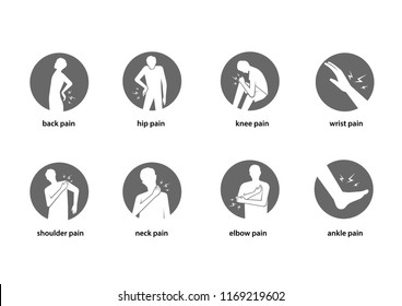 injury and body pain icon set