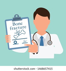 Injury. Bone fracture. Medical document. Vector linear icon on a white background.
