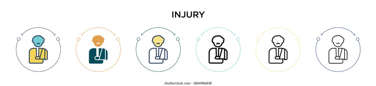 Injury icon in filled, thin line, outline and stroke style. Vector illustration of two colored and black injury vector icons designs can be used for mobile, ui, web