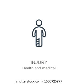 Injury icon. Thin linear injury outline icon isolated on white background from health and medical collection. Line vector sign, symbol for web and mobile