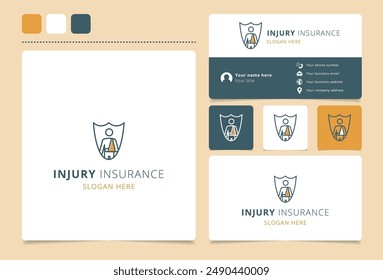 Injury insurance logo concept featuring a person holding crutches inside a shield