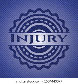 Injury jean or denim emblem or badge background. Vector Illustration. Detailed.