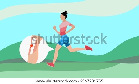 An injury and pain afflicting the knee are depicted in this flat vector stock illustration, portraying a person grappling with inflammation or arthritis in the leg
