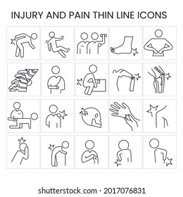 Stockillustration für Verletzungen und Schmerzen in dünnen Linien.