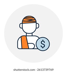 Injury Pay Icon. Accident Compensation, Medical Reimbursement. Illustration for Workplace Injury Relief Concept.