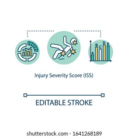 Injury severity score, polytrauma concept icon. Mortality, morbidity and hospitalization time indicators idea thin line illustration. Vector isolated outline RGB color drawing. Editable stroke