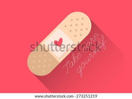 injury tape plaster flat design vector style with text 'Take care yourself' Сток-фото © 