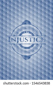 Injustice blue hexagon badge. Vector Illustration. Detailed.