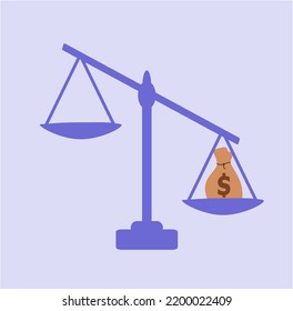 injustice in law illustration, vector illustration of scales, symbol of one-sided scales due to bribery