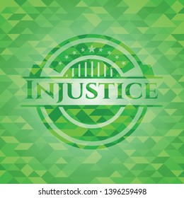 Injustice realistic green mosaic emblem. Vector Illustration. Detailed.