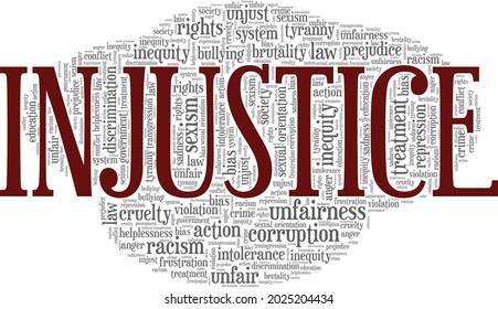Injustice vector illustration word cloud isolated on a white background.
