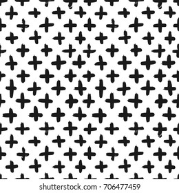 Ink abstract cross seamless pattern. Background with artistic strokes in black and white sketchy style. Design element for backdrops and textile.