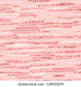Ink abstract seamless pattern. Background with artistic strips and dots in sketchy style. Design element for backdrops and textile in pink colors