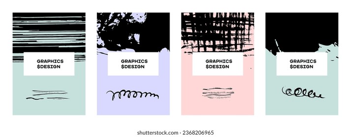 Juego de pósters de puntos abstractos de tinta. Carteles de ilustraciones blancas y negras pintadas por vectores. Diseño de embalaje de carátula