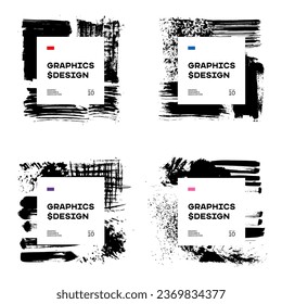 Ink abstract spot poster set. Vector painted modern black and white illustration banners. Cover design. Packaging design.