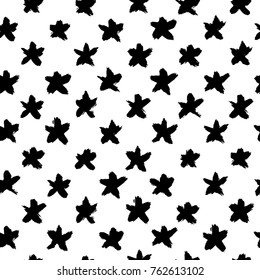 Ink abstract STARS seamless pattern. Background with artistic strokes in black and white sketchy style. Design element for backdrops and textile.